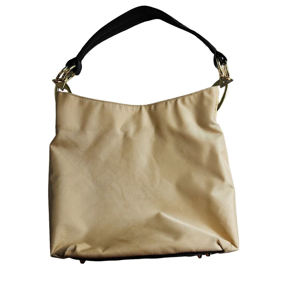 Braciano Woven Fabric Shoulder Bag Large‎ Gold Hardware Leather Strap